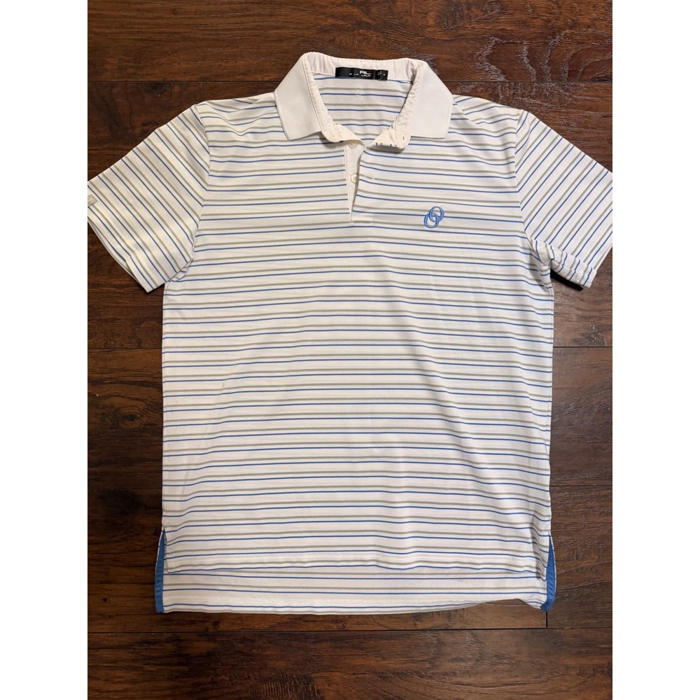 RLX Ralph Lauren Mens Striped Polo Shirt White Blue Grey Short Sleeve Size M